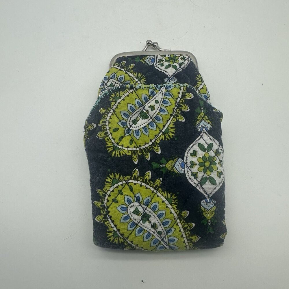 Unbranded Quilted Floral Paisley Kiss Lock Clutch Wallet Green Blue Zipper